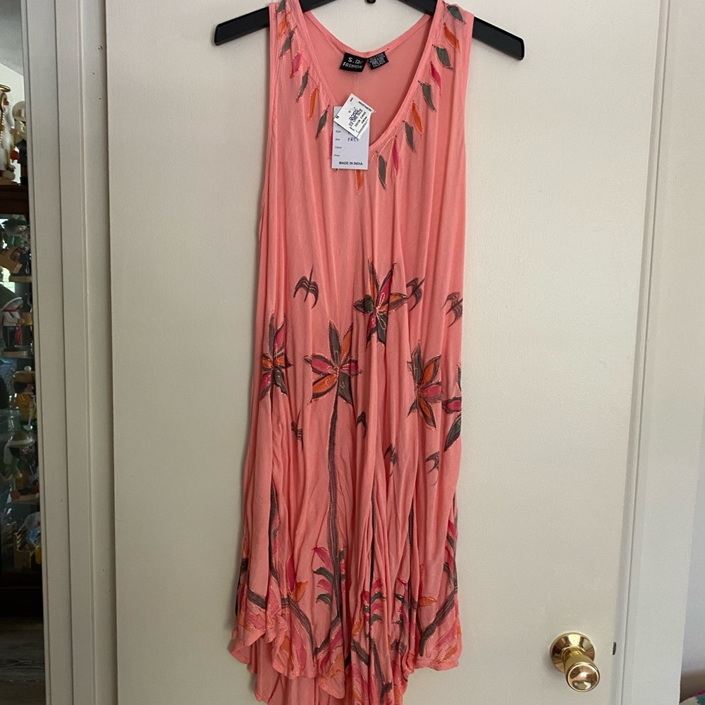 Orange  Floral Sleeveless very light beach coverup/dress one size fits all